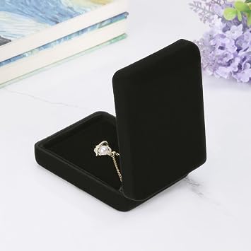 LETURE Classic Metal Glossy Jewelry Pendant Necklace Gift Box with LED Light, Velvet Jewelry Storage Display Case for Proposal Engagement Wedding Anniversary Birthday Ceremony (Black)