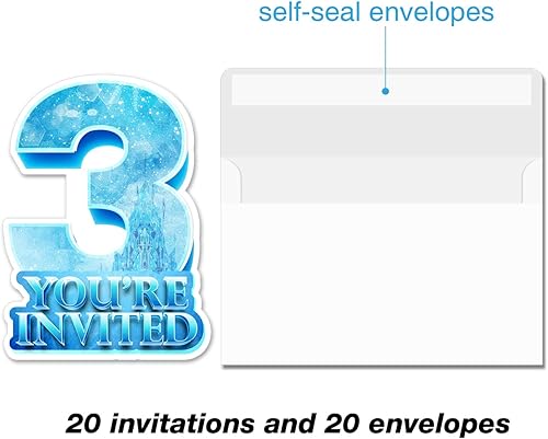 Miniatura 3 de 20 invitaciones de fiesta de tercer cumpleaños de Ice Queen con sobres, invitaciones de relleno de doble cara en forma de copo de nieve de invierno