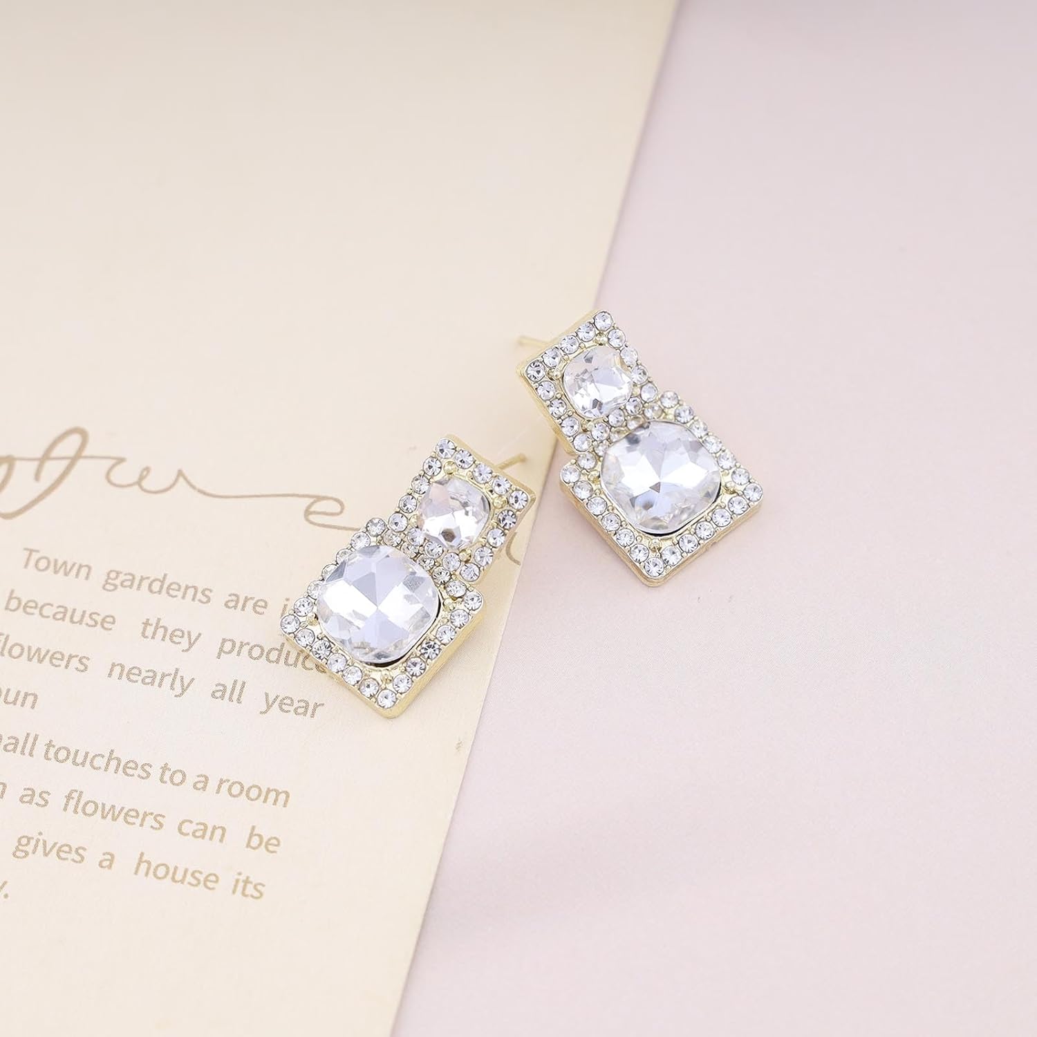 Square Clear Crystal Earrings for Women Gold Rhinestone Statement Earrings Sparkling Cubic Zirconia Dangle Earring for Wedding Bridal Jewelry - Image 4