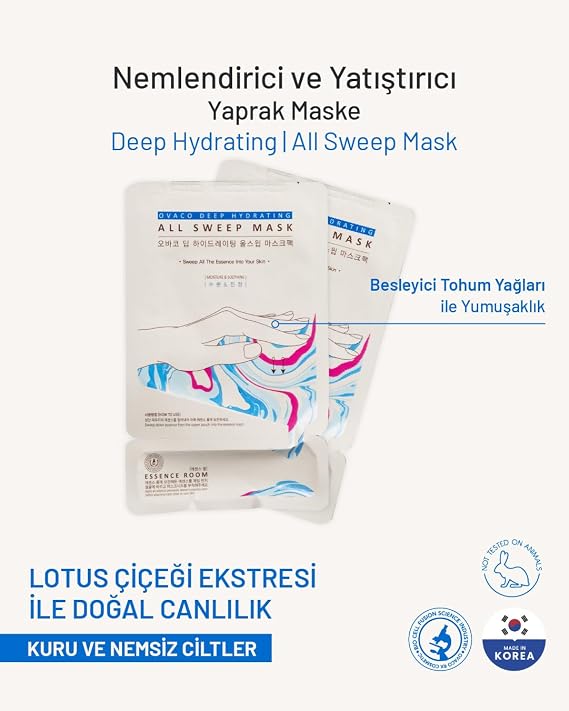Ovaco Kağıt Yüz Maskesi - Lotus Özü, Trehaloz, Vitamin Kompleksi | Nemlendirici ve Yatıştırıcı | Hassas ve Kuru Ciltler için Derinlemesine Nem ve Onarım