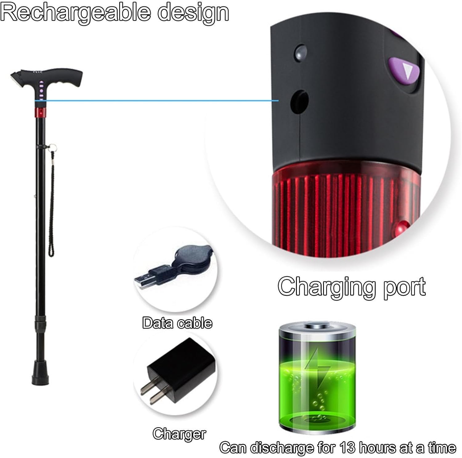 Bastón Plegable Ajustable De 96,5 Cm con Luz Led, Bastón De Altura Regulable En 10 Niveles, Ayuda De Movilidad Ligera Y Portátil para Personas Mayores Y Discapacitadas. A 96.5cm/38in