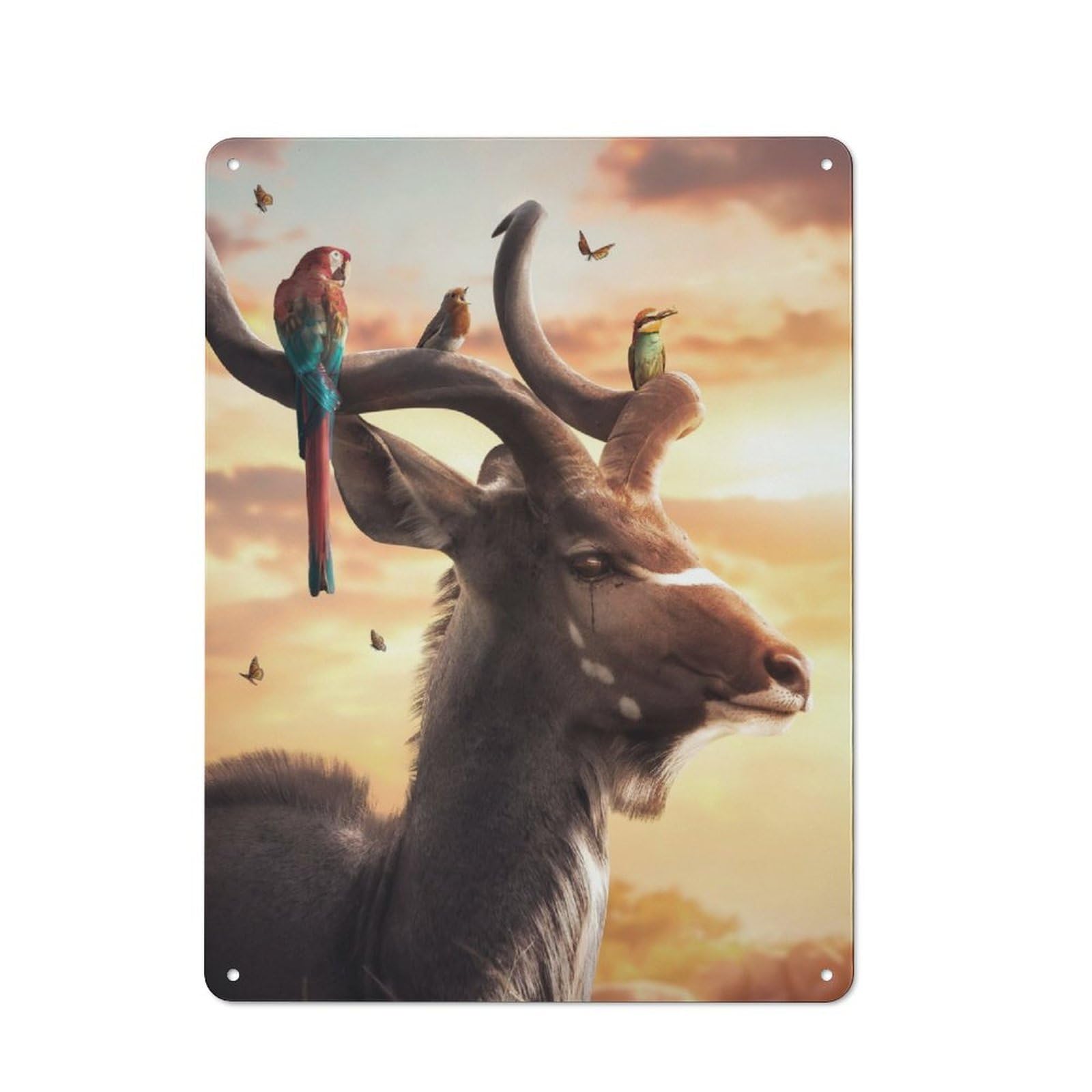 Junmoney Kudu Gang Metal Wall Sign 40X30cm Featuring For Living Room Wall, For Decorating Living Rooms And Feature Walls
