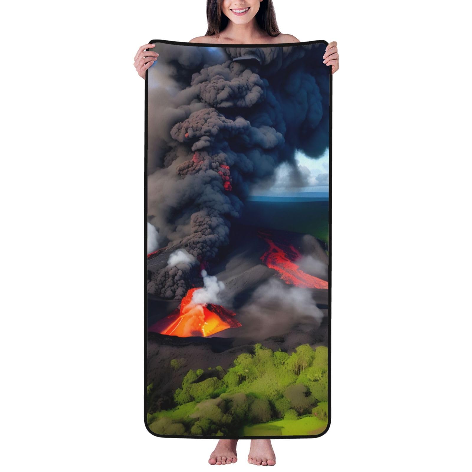 KPXXAQT Kilauea Volcano Bloom Print Coral Velvet Bath Towel Soft Absorbent Towels Home Vacation Or Summer Gifting
