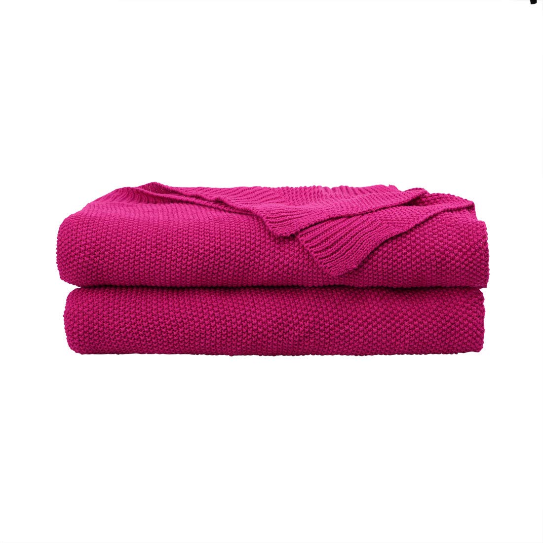PiccoCasa Manta de Punto 100% Algodón, Decorativa Ligera y Sólida, Suave para Sofá, Fucsia, 50 x 60 Pulgadas