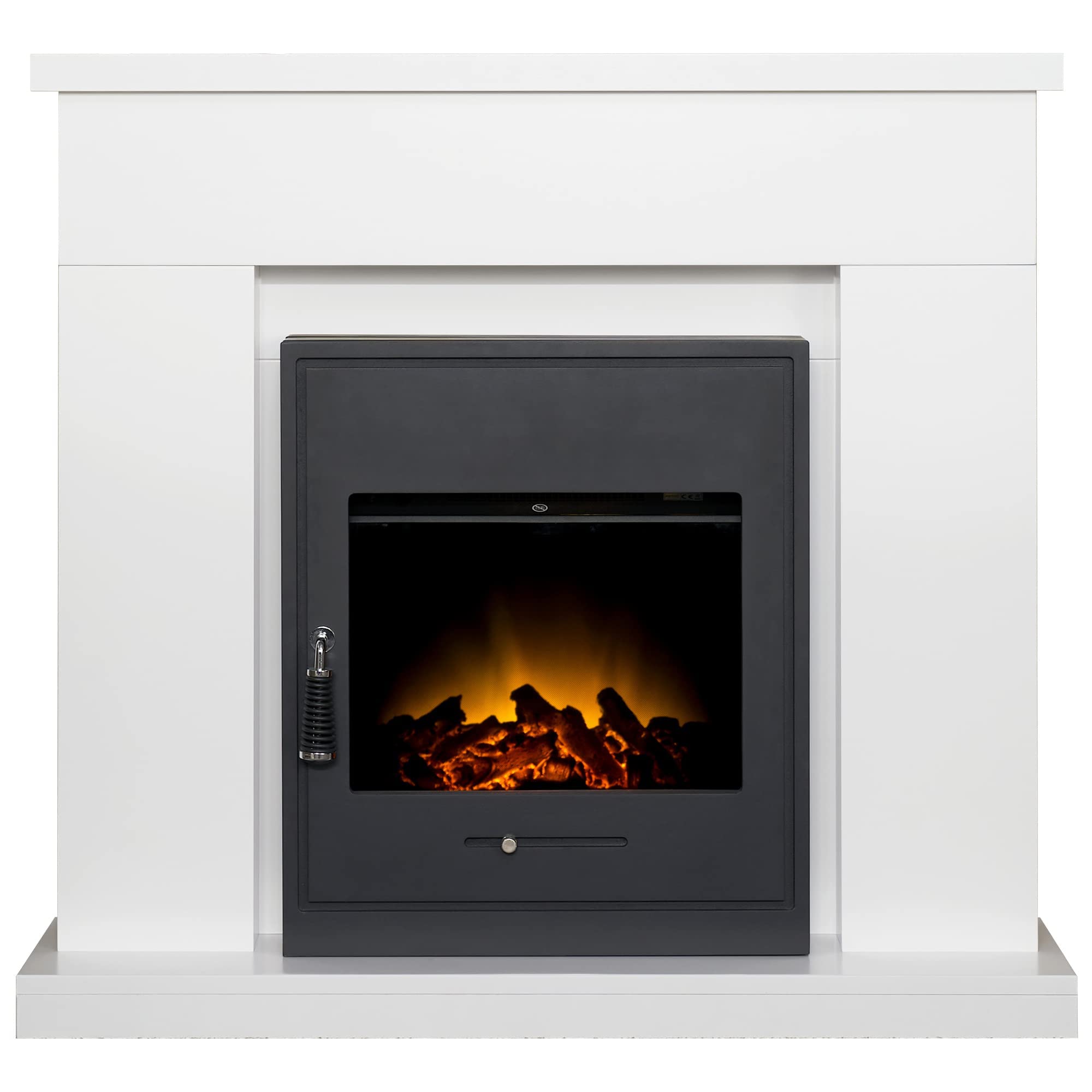 Adam Lomond Fireplace in Pure White with Oslo Electric Inset Stove in Black, 39 Inch