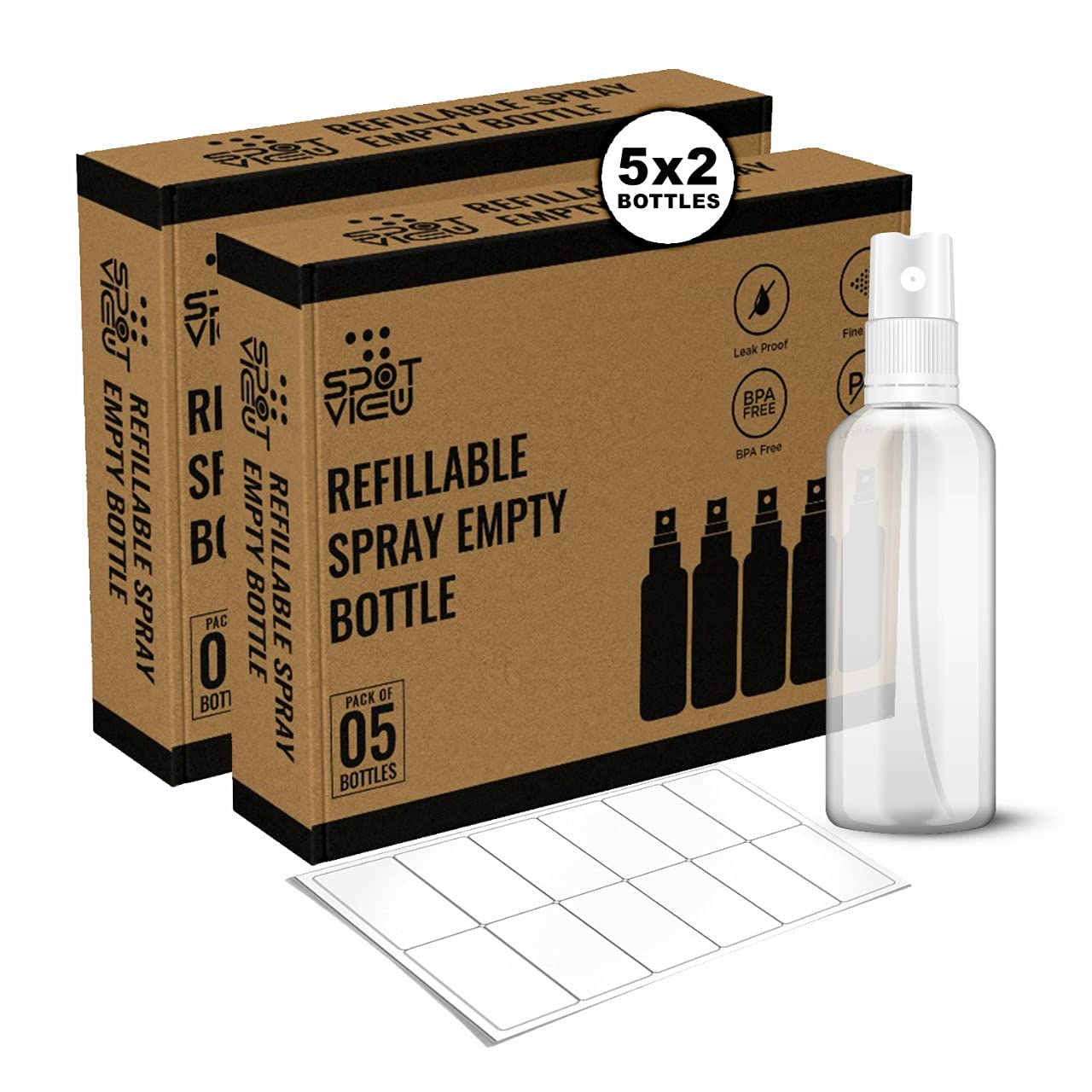 SPOTVIEW Multipurpose Refillable Spray Bottle 100 ml (Transparent) with Fine Mist β Pack of 10