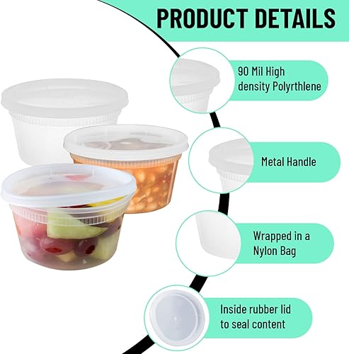 Miniatura 3 de 40 juegos Contenedores de plástico de 12 onzas con tapas herméticas, resistentes de Estados Unidos, para slime, sopa, preparación de comidas, sin