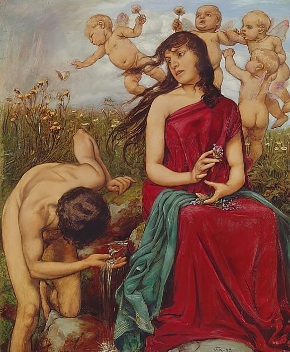 Impression Pour la Décoration Murale Salon Moderne Art Quellenymphe de Hans Thoma