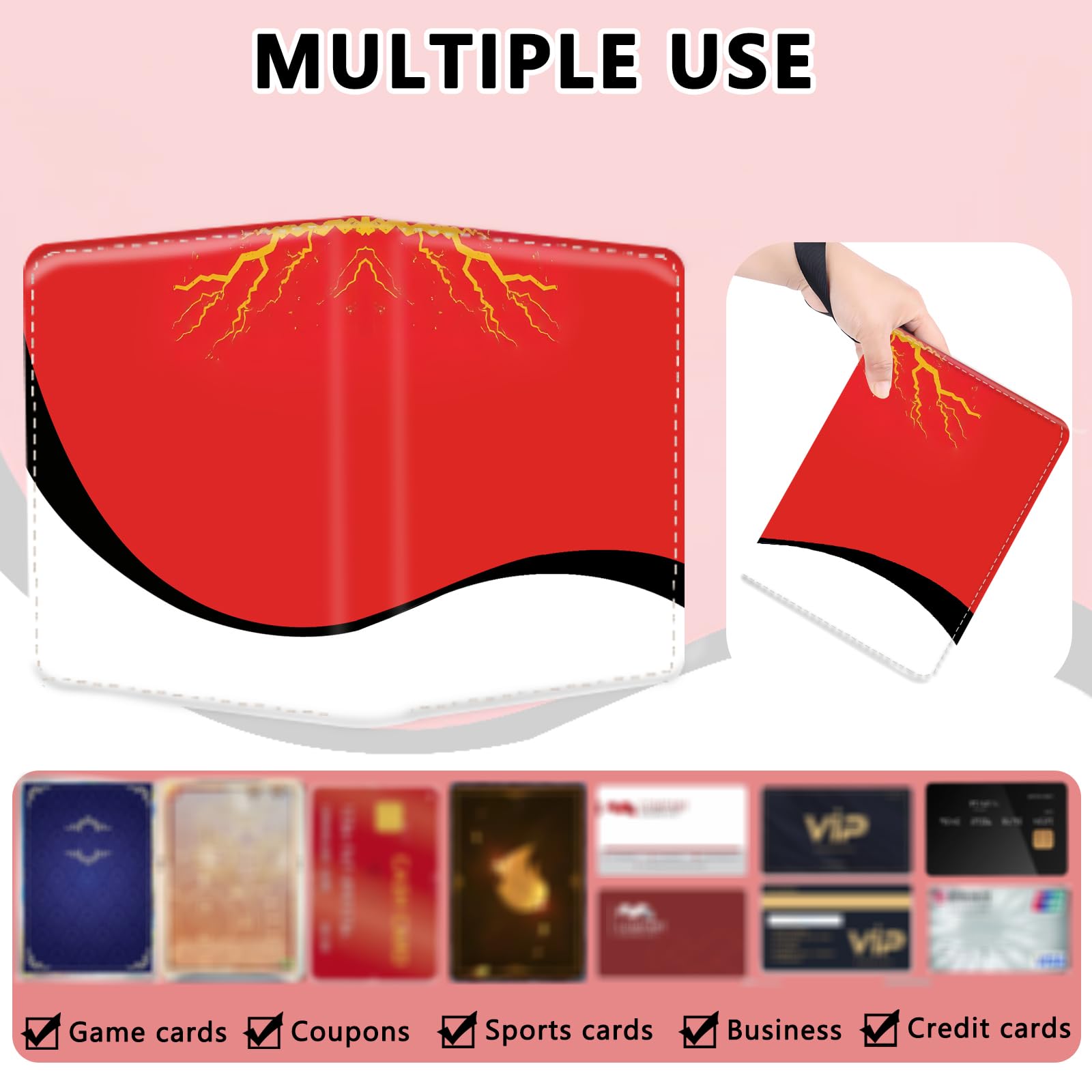 Kartenbinder 4 Taschen Reißverschluss Sammelkartenbinder für 400 Karten, PU Collection Binder mit abnehmbaren Hüllen für 50 Seiten, Tragbares Sammelalbum, Kartenbuch für Spielkarte, Sportkarten