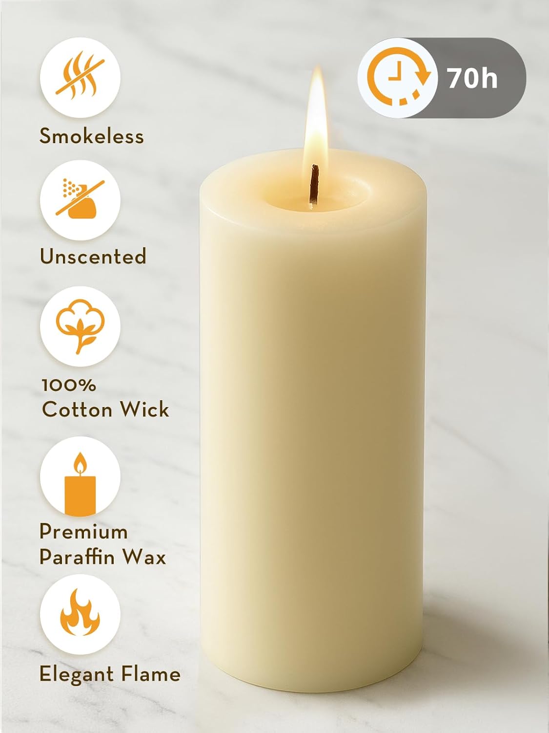 Ashlux Ivory Pillar Candles, Set of 3, 70 Hour Long Burning, Unscented and Dripless Pillar Candles Bulk, Large (3x6 inch) for Christmas Lights, Wedding, Parties,Spa,Dinner Table, Home Decor