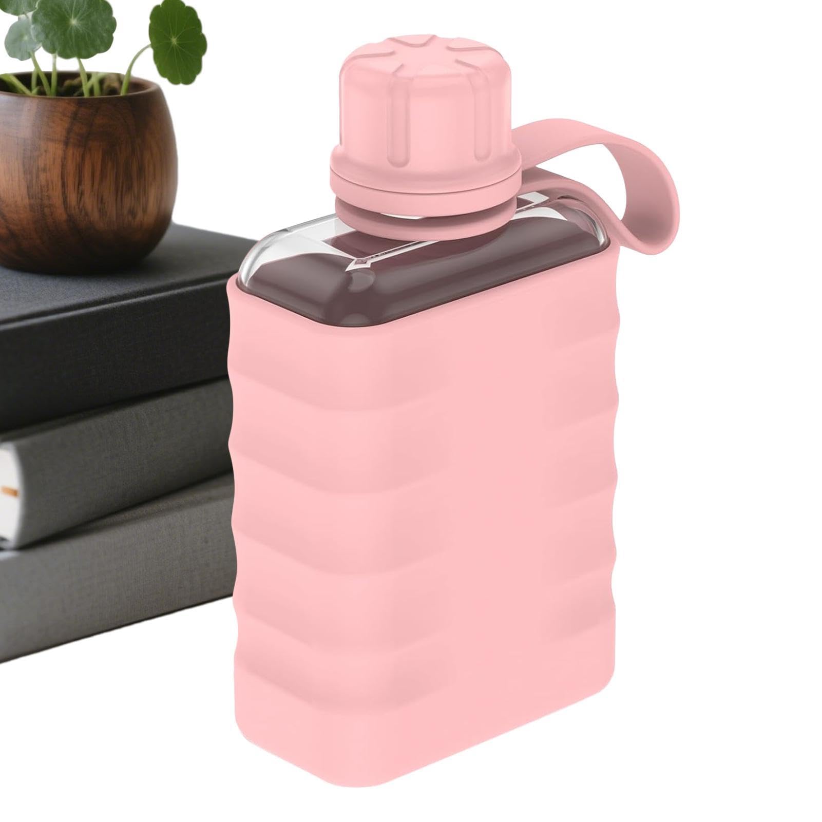 Flat Water Bottle | 240ml Leakproof Lightweight with Silicone Case - Flat Water Bottles Travel Flask - for Bags Purses Backpacks Daily Commutes Office Travel Outdoor Camping Hiking Cycling