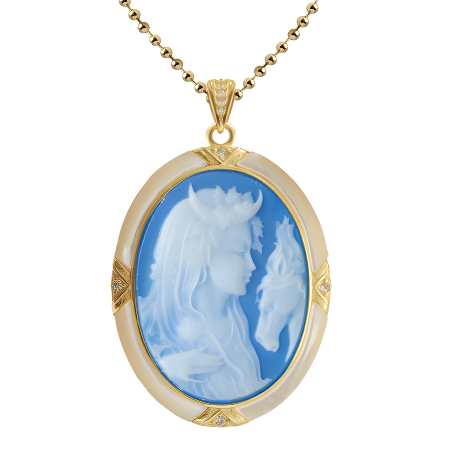 Agate Cameo Necklace in Shell Frame for Women 14k Gold Cameos Pendant Necklaces Vintage Victorian Art Deco Retro Jewelry Gifts
