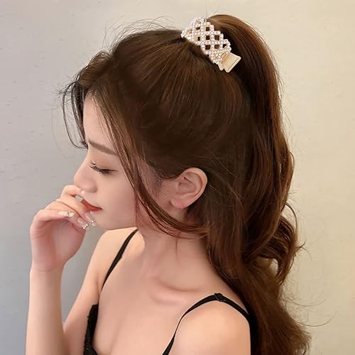 Miniatura 3 de NICENEEDED 4 pinzas pequeñas para cola de caballo alta, horquilla de cola de caballo con diamantes de imitación para niñas, horquilla de sujeción