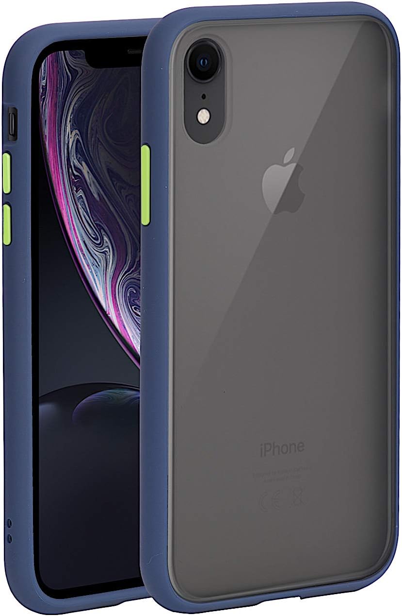 AlphaCell Translucent Matte Bumper Case for iPhone XR (6.1 Inch), Protective Frosted Slim Fit Ultra-Thin Cover, Shockproof Drop Protection with Soft TPU Edges and Hard PC Back | Navy Blue/Green
