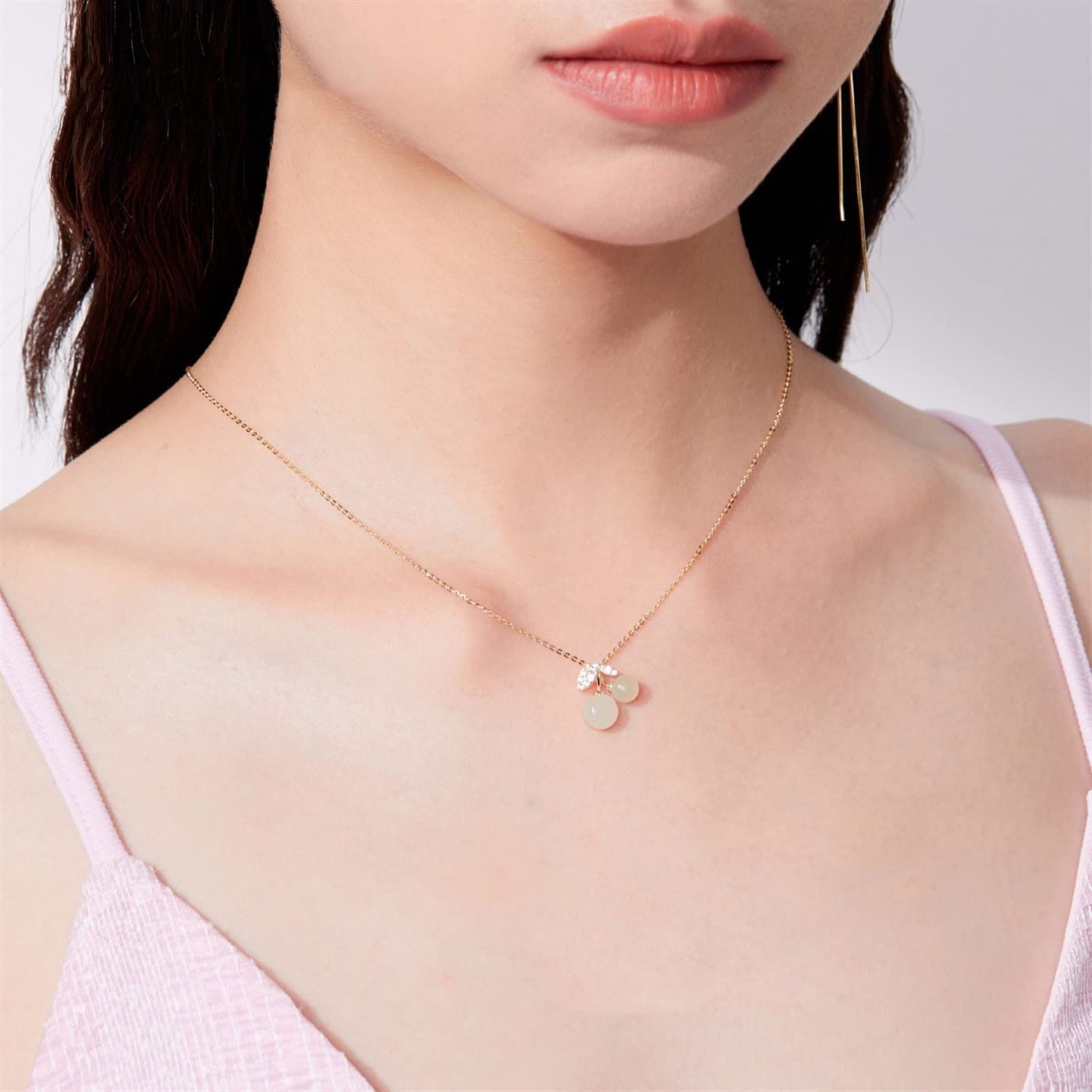 Collana Collana con ciondolo piccola ciliegia Bella collana di giada Hetian Estate Nuova catena in argento 925 con clavicola Regalo per il Memorial Day, Collana di gioielli regalo di compleanno