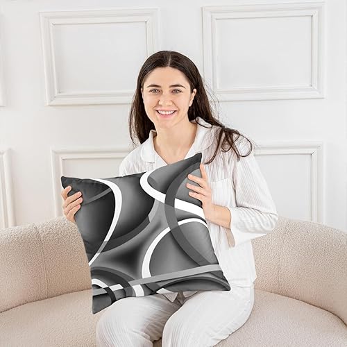 Miniatura 4 de Castle Fairy - Juego de 4 fundas de cojín geométricas con círculos, líneas grises y blancas, fundas decorativas para cojines de estilo moderno y