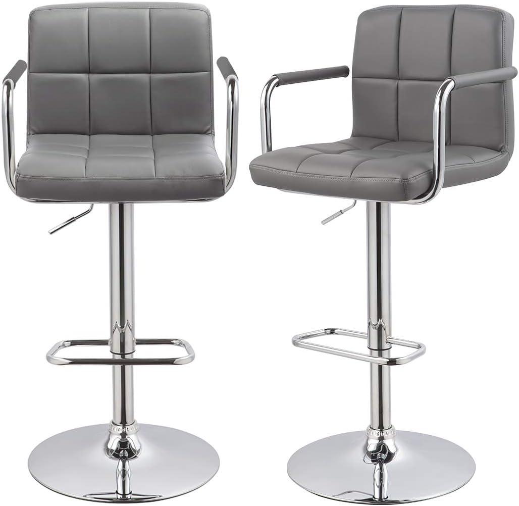 Bar Stool Counter Bar stools with Backrest & Armrest Set of 2 WY-451K Bar Chair (Grey PU)