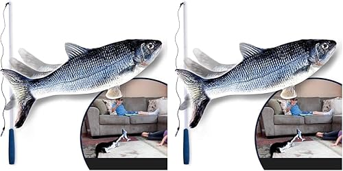 Ontel Flippity Fish - Juguete interactivo para gatos con hierba gatera y caña de pescar, activado por el tacto, juguete recargable para mascotas