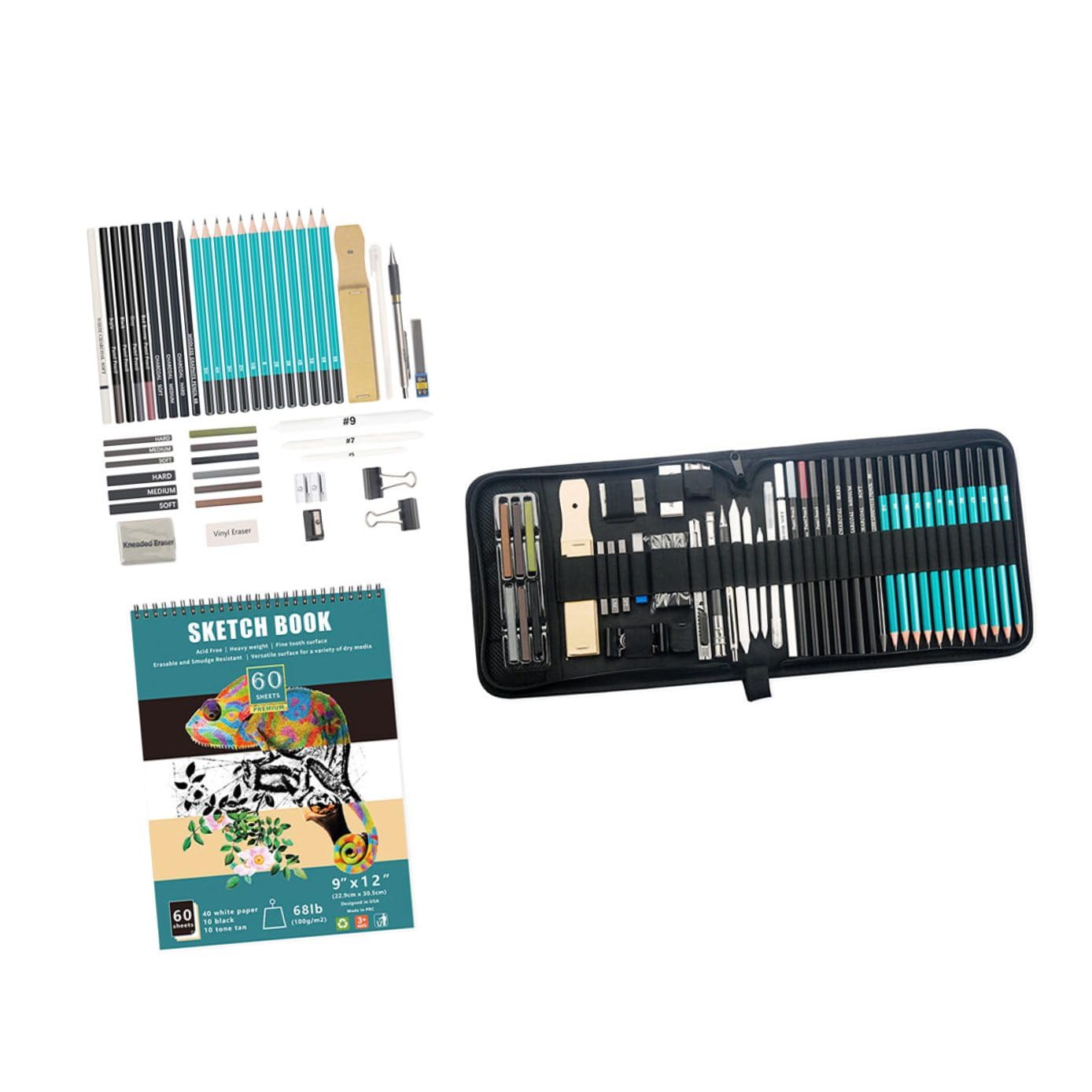 Kit de Crayons à Dessin pour Croquis, 50 Pièces, Ensemble Professionnel