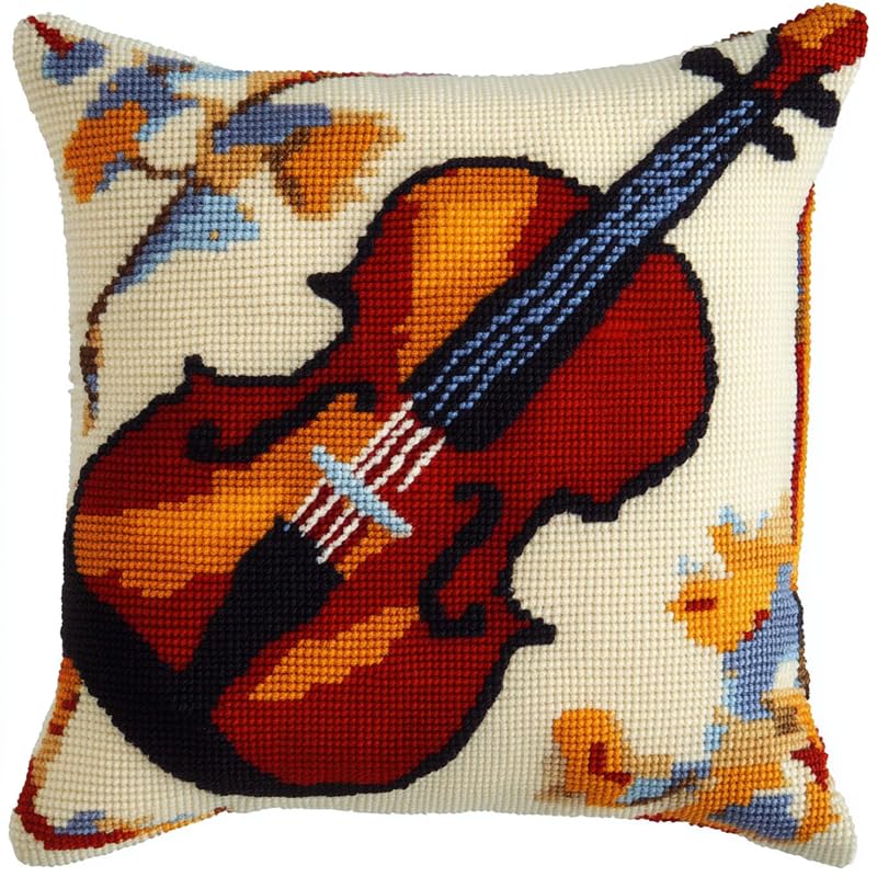 Cojín de violonchelo en punto anudado para decorar salones con manualidades DIY