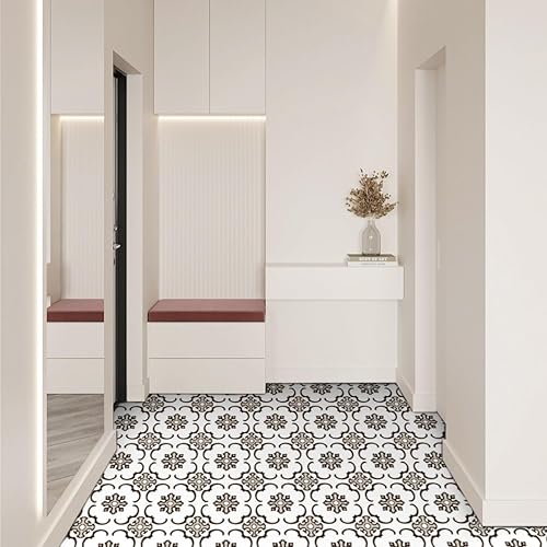 Alwayspon Suelo de vinilo, adhesivo blanco y negro para azulejos de suelo de transferencia para baño, cocina, salpicaduras, azulejos de vinilo para