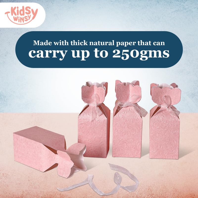 Kidsywinsy Gift Packing Boxes – Pack of 12 | 7x3x3 Inches with Gold Ribbons| Golden Strips-Pink for Return Gifts, Birthday, Baby Shower, Party & Favors 3