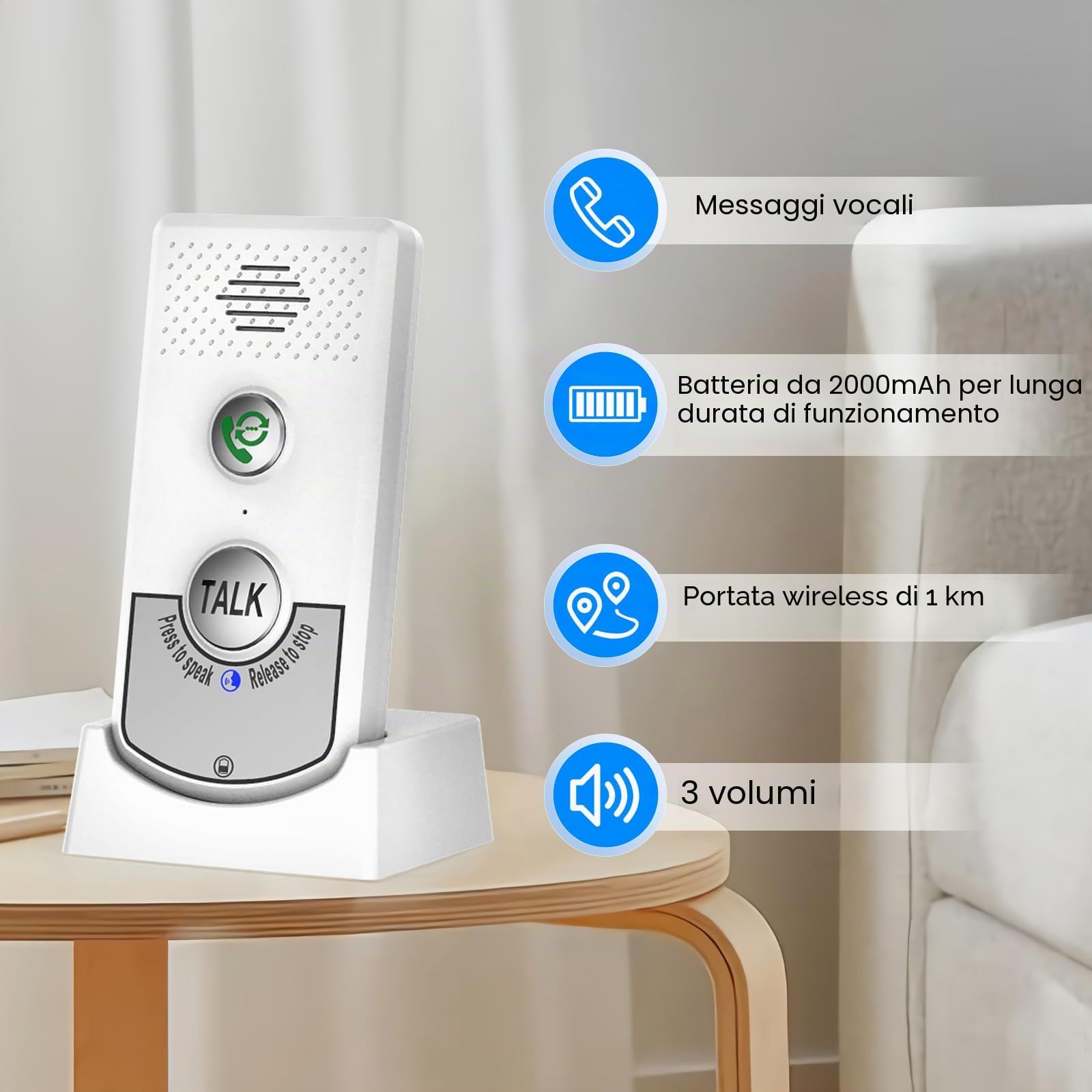Citofono wireless a 2 vie per citofono vocale portatile a casa con batteria ricaricabile da 2000 mAh, sistema interfono a lungo raggio da 1000 m per la casa