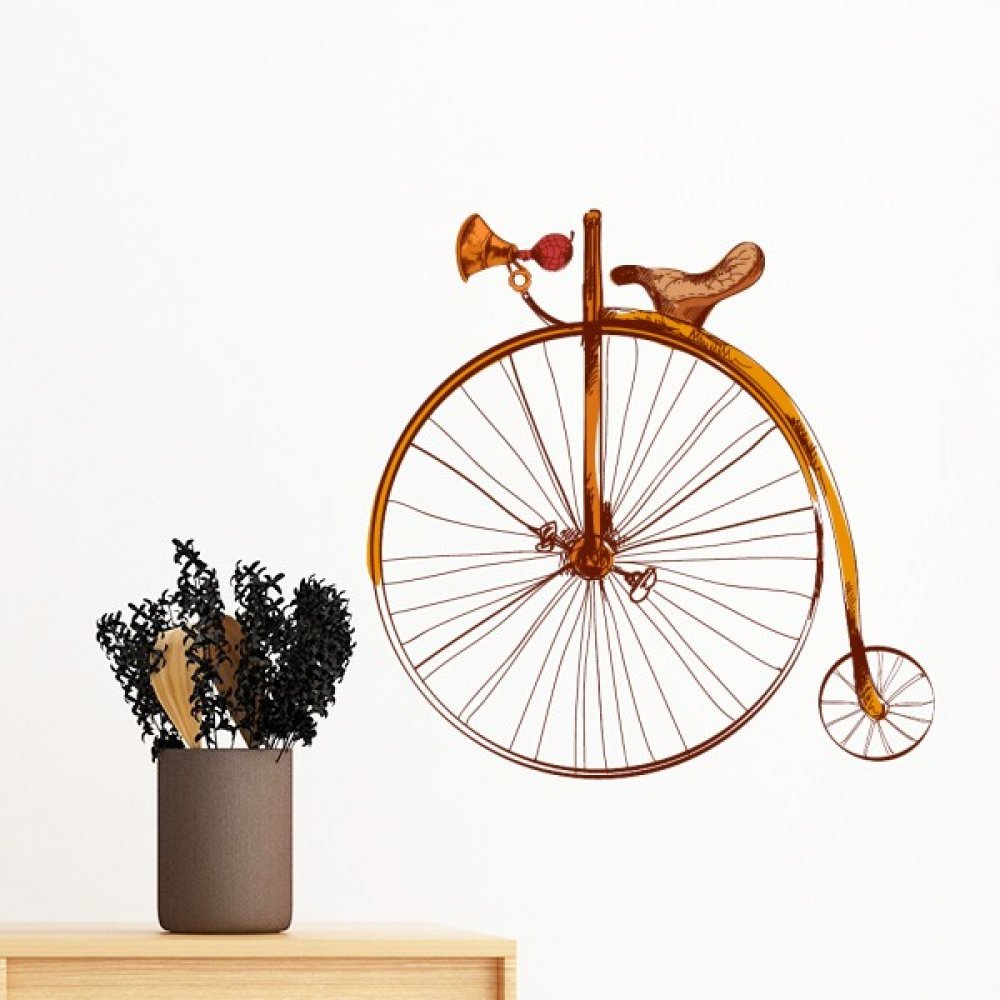 Autocollant mural vélo haut wheeler rétro 35cm DIYthinker déco murale amovible pour chambre