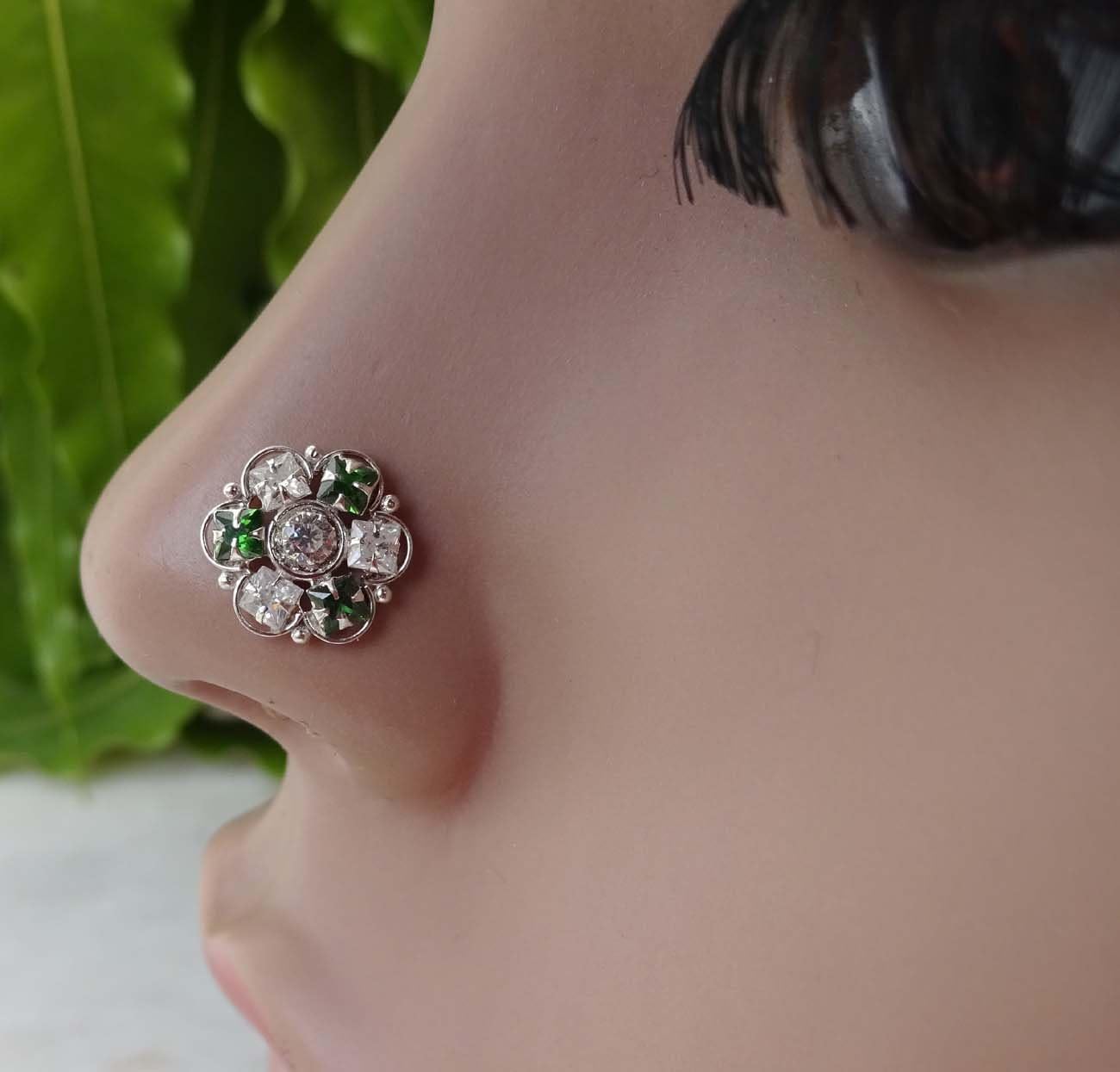 925 Sterling Silver Nose Stud CZ Simulated Diamond Silver Nose Hoop Flower Nose Hoop Indian Nose Ring Crock Screw Wire Indian Nose Stud