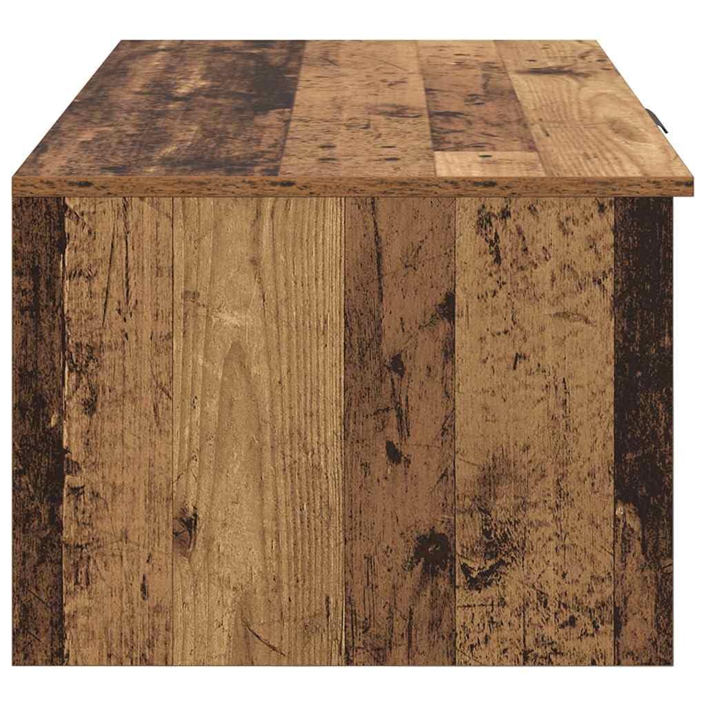 Mesa de centro con cajones de madera recuperada de 102 x 50 x 36 cm, mesa de salón con espacio de almacenamiento y estante, mesa auxiliar moderna para salón y sofá