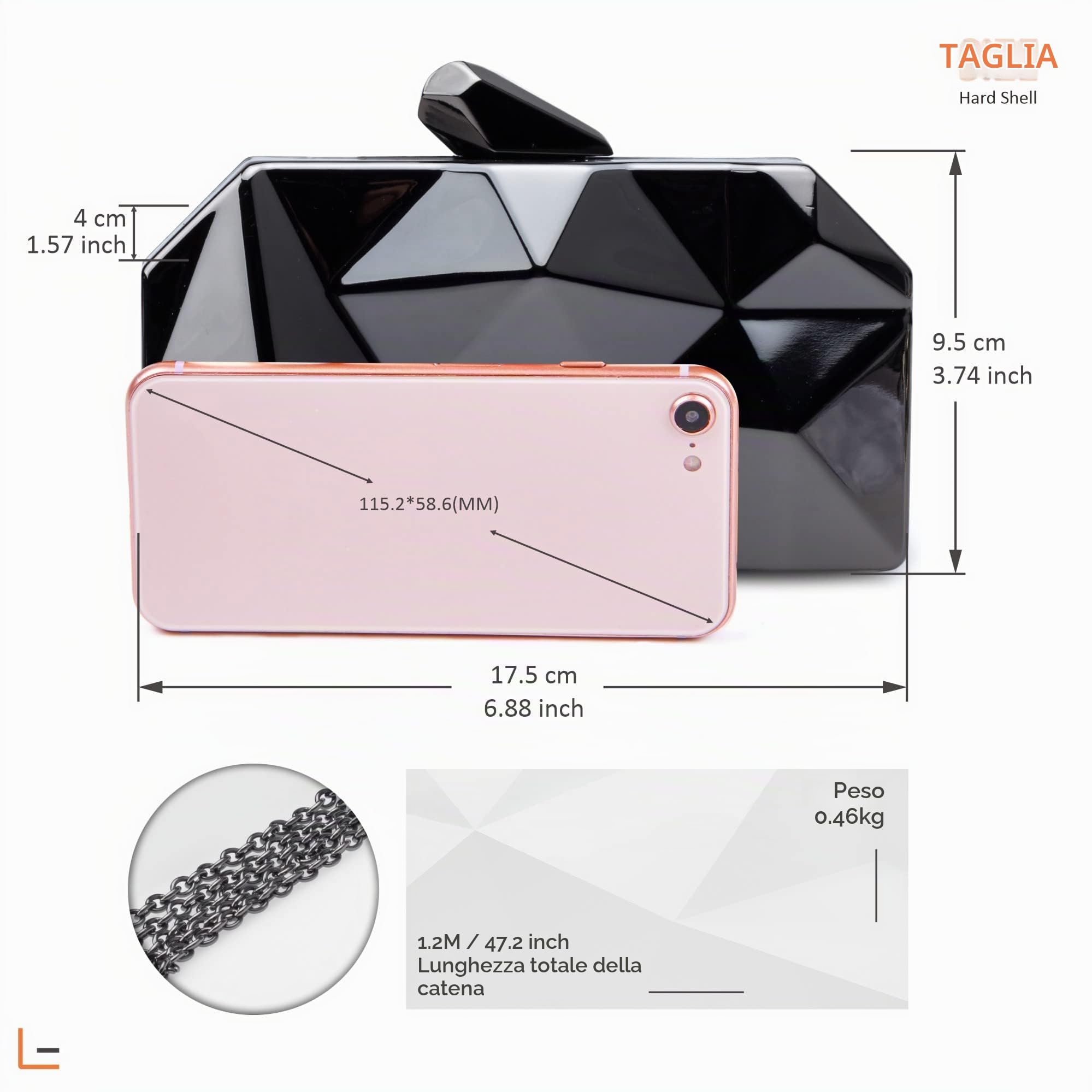 LHHMZ Pochette da sera in metallo geometrico da donna Borse a tracolla da sera piccole alla moda Pochette a scatola