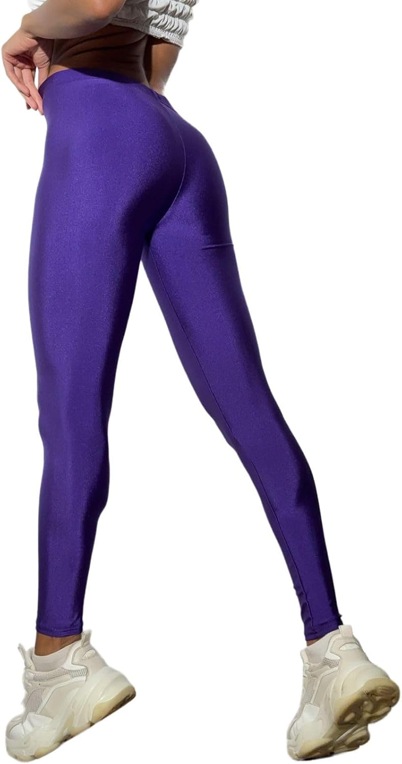 RETRODISKOTEKA Women Shiny Leggings – 80s/90s Vintage Style, Neon Green, Pink, Orange, Blue, Violet, Black– Rave & Disco Wear