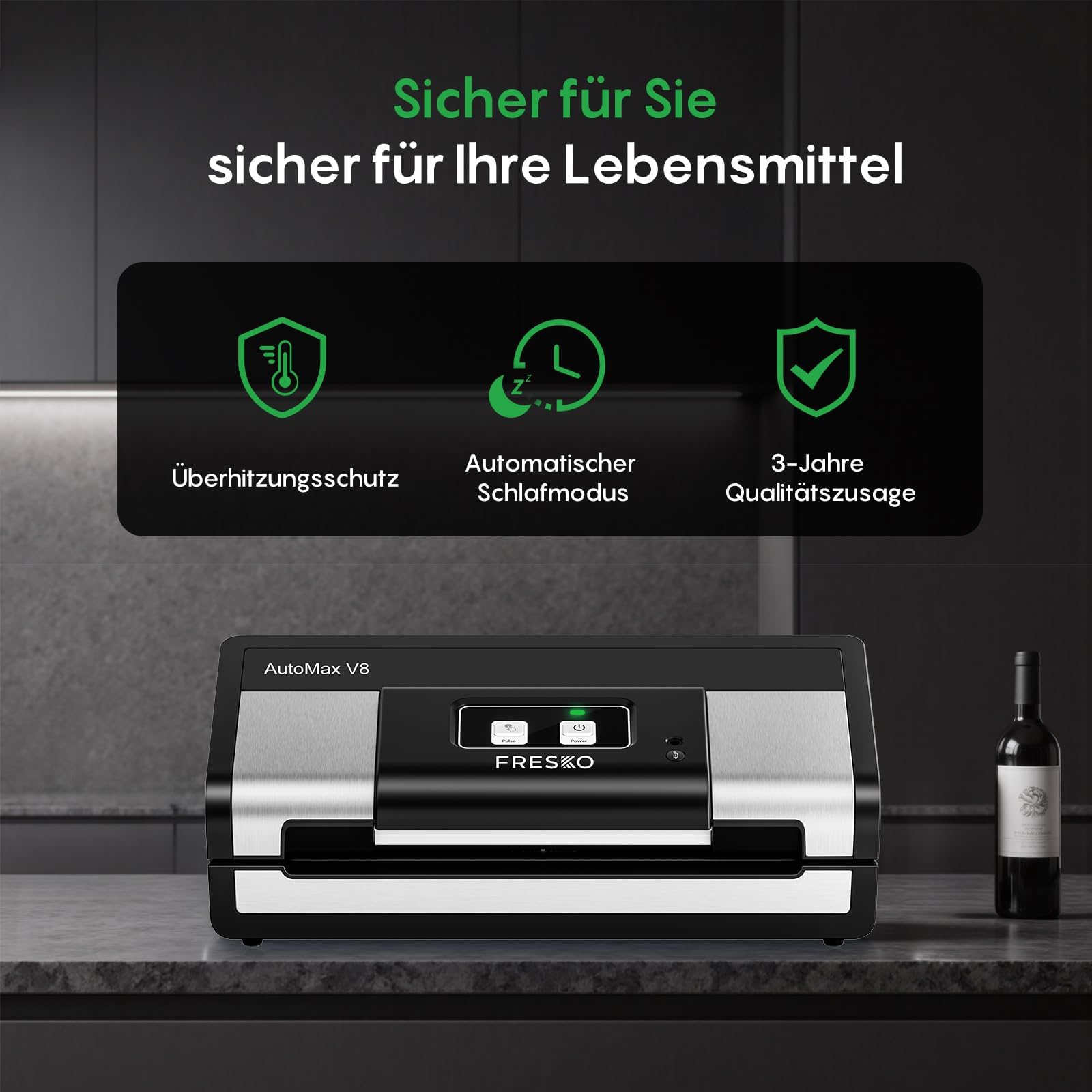 FRESKO Vakuumiergerät Automatik 18L/min Turbo-Saugkraft 1-Knopf-Bedienung inkl. 2 Beutelrollen