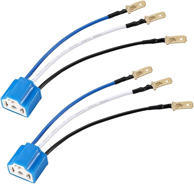 Greluma 2 stuks Keramische H4-aansluitingen, 9003 HB2-aansluiting met kabelboom, H4 naar 3-pins adapter koplampconnector voor auto vrachtwagen boot marine koplamp mistlamp retrofit