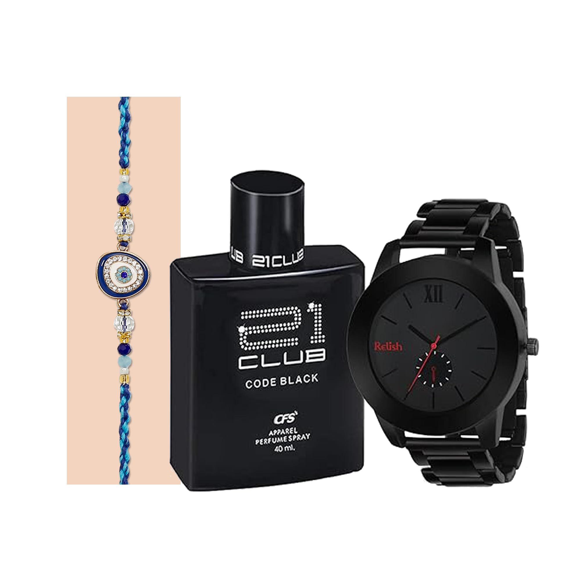 Relish Men, Metal Raksha Bandhan Rakhi Combo For Brother | Watch, Perfume And Evil Eye Rakhi With Wishing Card | Rakhi Gift Hamper For Brother, Analog, Black (B0D9DH4WLK) Amazon Price History, Amazon Price Tracker