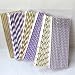 IPALMAY Purple and Gold Biodegradable Drinking Paper Straws, Striped Polka Dot Chevron, 7.75 Inches, Pack of 150
