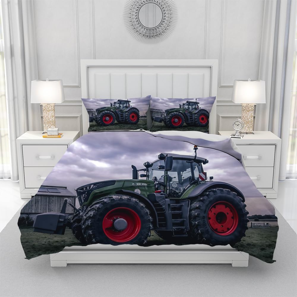 3D Traktor Bettwäsche,3-Teilig Traktor Kinder Bettwäsche-Set mit Reißverschluss und 2 Kissenbezug 50x75cm,für Kinder Jugendliche Jungen (T2, 220×240 cm)