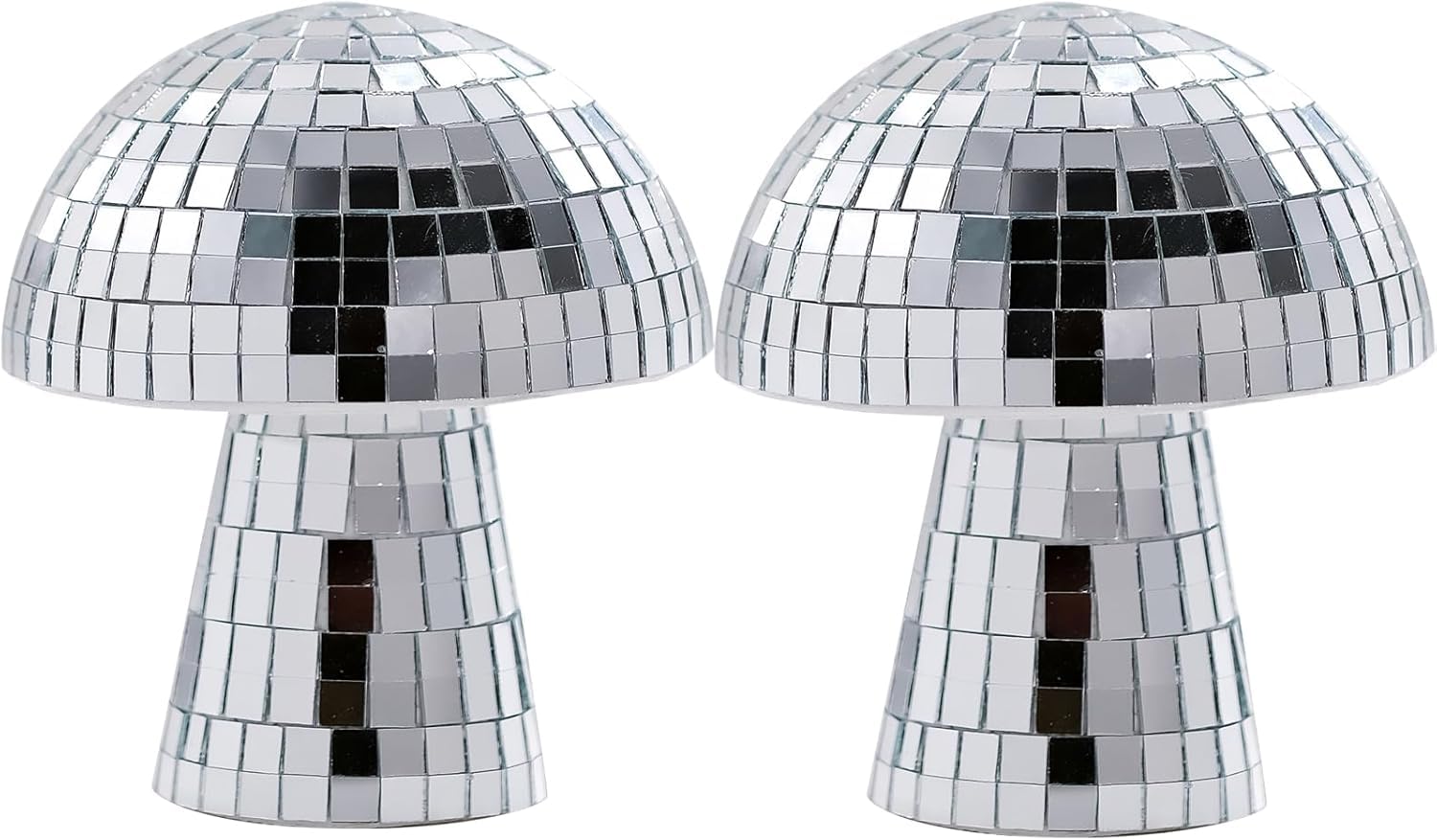 Mushroom Disco Ball 2 Pack, Silver Disco Ball Decorations, Mushroom Party Decorations for Home, Room, Stage, School, Festivals, Plastic Retro-Reflective Disco Ball Mushroom Light (5.5 X4.7 in)