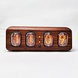 Glow Orologio elettronico Nixie Tube con regolazione automatica della luminosità, design smussato, pulsante touch in rame, guscio in legno massello, idea regalo retrò