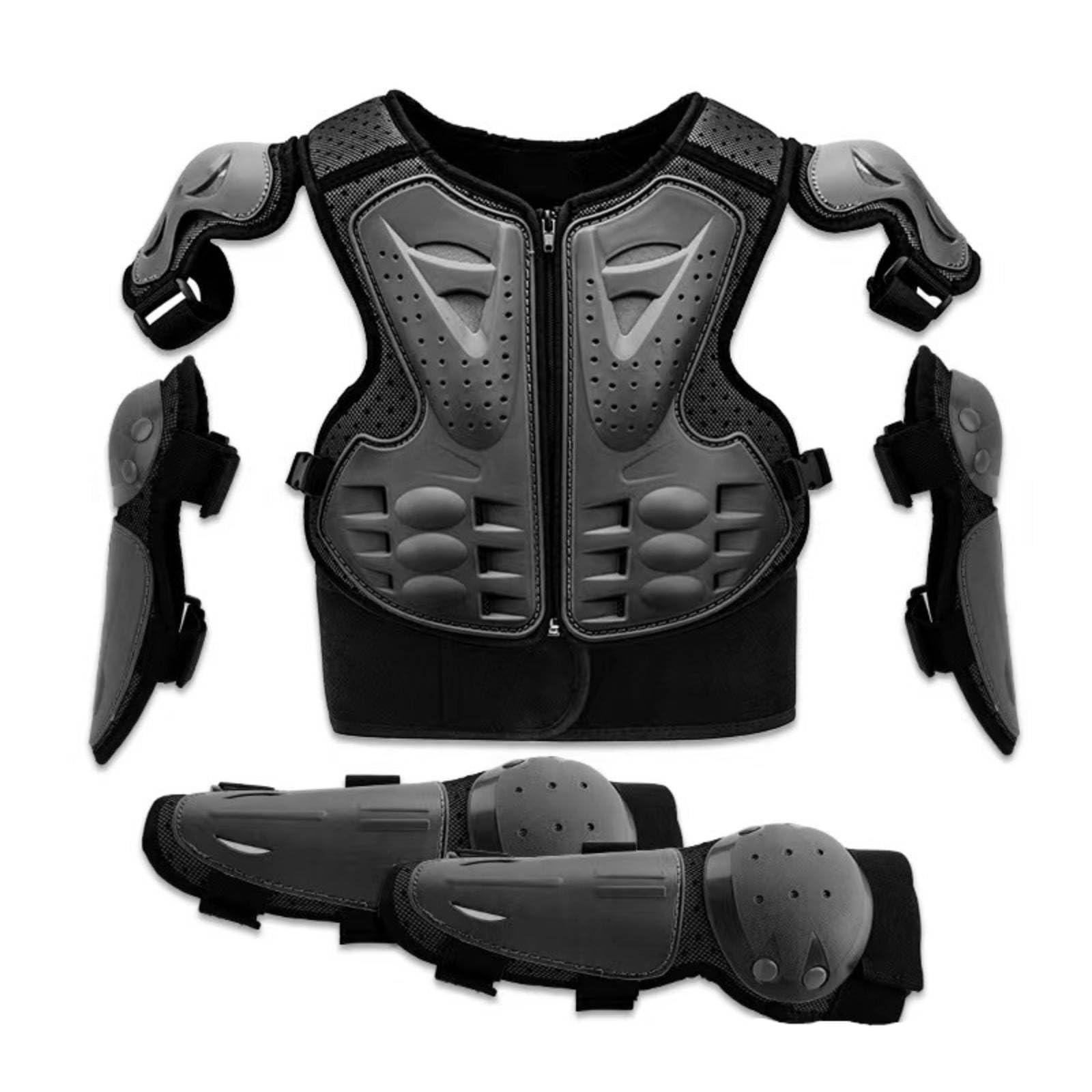 Gilet Protettivo Bambini Set Armatura Gilet Corpetto Panciotto Coperture Spalle Rinforzate Cerniera Frontale Vestizione Facile Materiale Rete , Nero