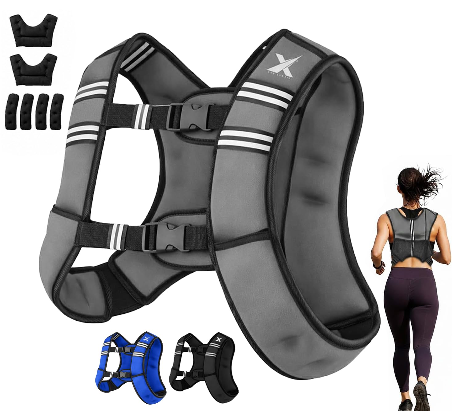 Xn8 Weighted Vest 3.5 kg 5 kg 8 kg 10 kg Adjustable Strap Neoprene Weighted Vests for Men Women Running Jogging Walking Gym Workout Strength Training