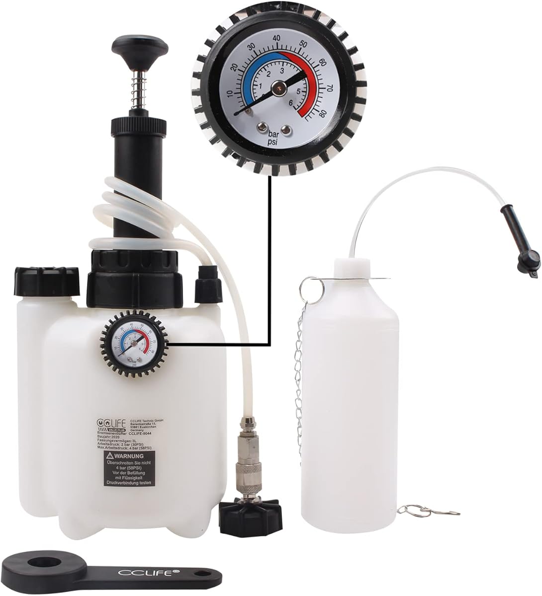 Cclife 3 liter Remontluchtingsapparaat auto, remontluchter, remvloeistof-wisselapparaat met 1L afzuigreservoir voor E20 (ø43mm)