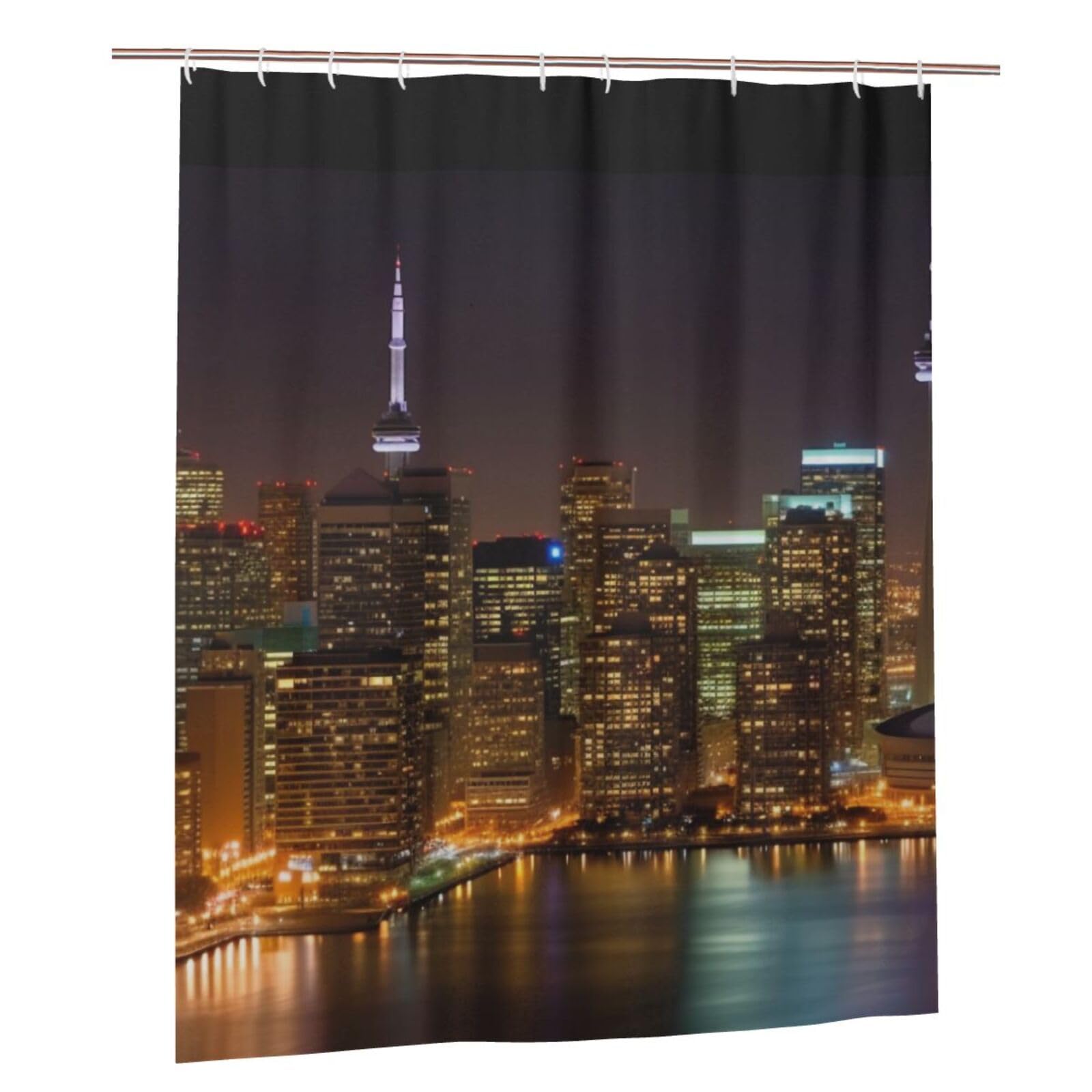 BWWHCCTI Cityscape Night Canada Printed Shower Curtain With 12 Plastic Hooks Opaque Quick Drying Waterproof Shower Curtains Sets For Bathroom 152x183 Cm