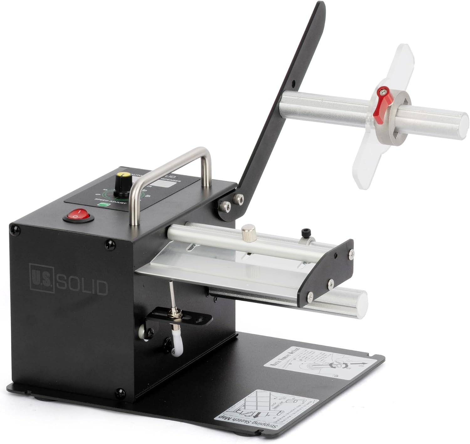 U.S. Solid Automatic Label Dispenser with Counter 0-9999, Tool-Free Setup, Fibre Optic Sensor, for Clear and Opaque Labels, 0.4-4.9 in Wide, 0.32-5.11 in Long, Auto Speed to 1.77 in/s