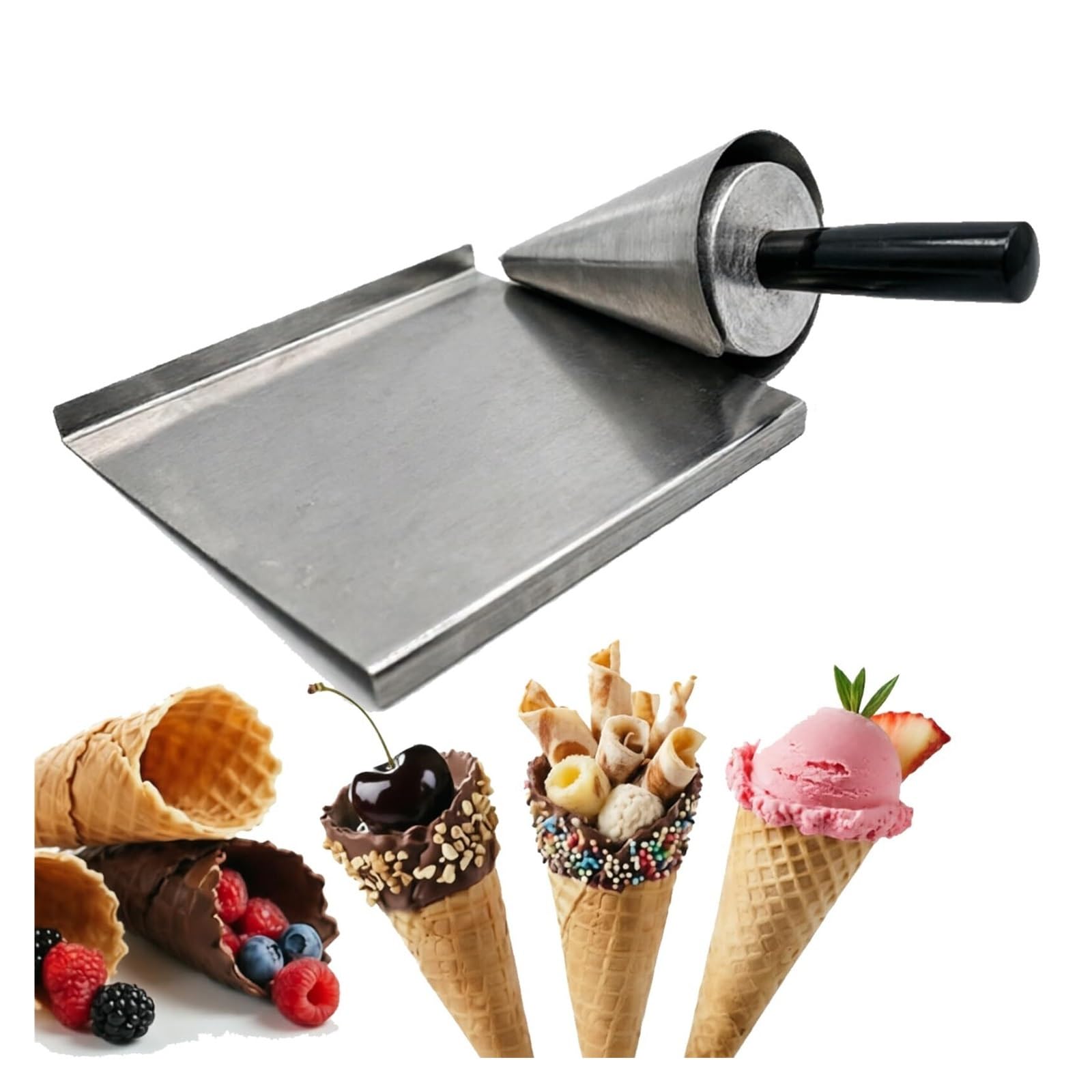 Herramienta moldeadora de cono de gofre de acero inoxidable | Con base de material de acero inoxidable, for hacer rollitos de huevo crujientes y cáscaras de hojaldre
