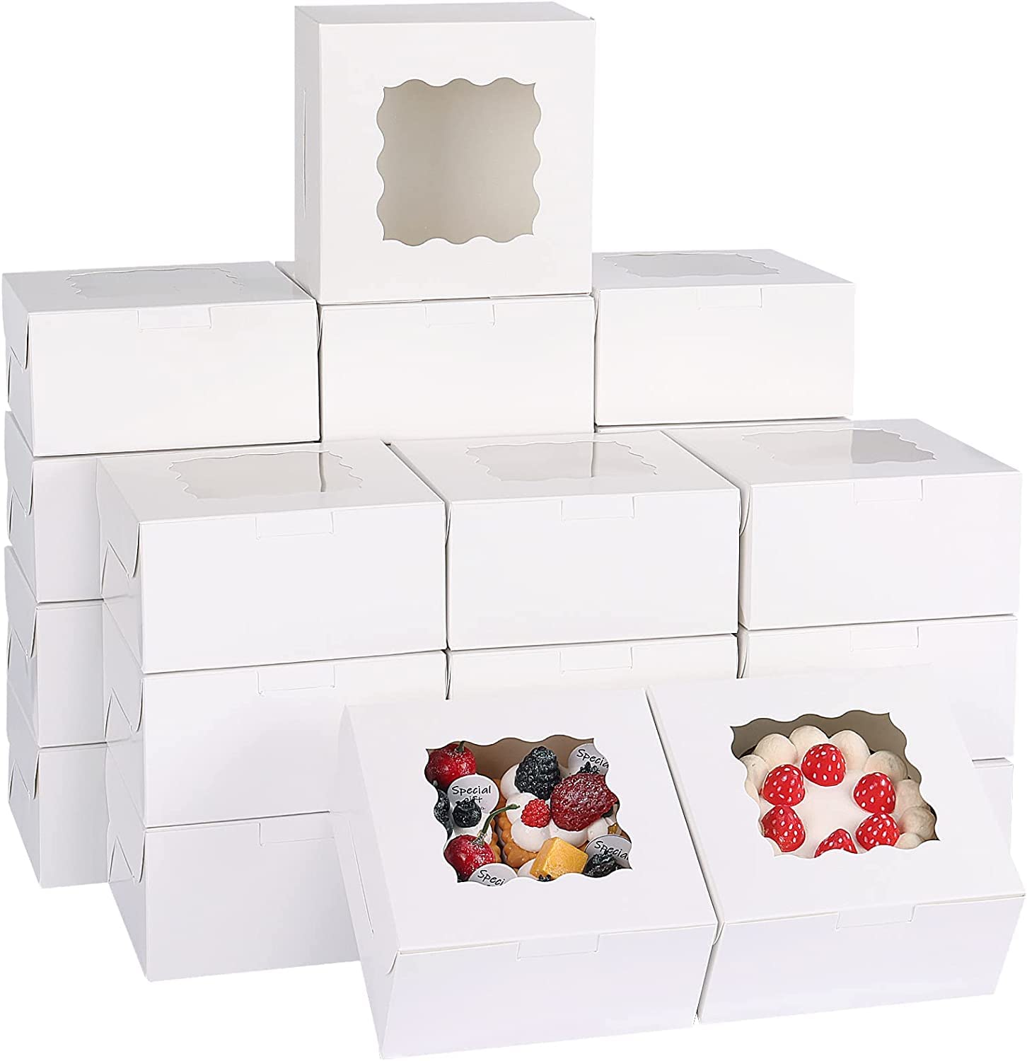 White Bakery Boxes 6x6x3 Inches 15pcs with Window Small Cookie box Treat Box for Cookies, Cake, Pie, Pastry, Cupcakes