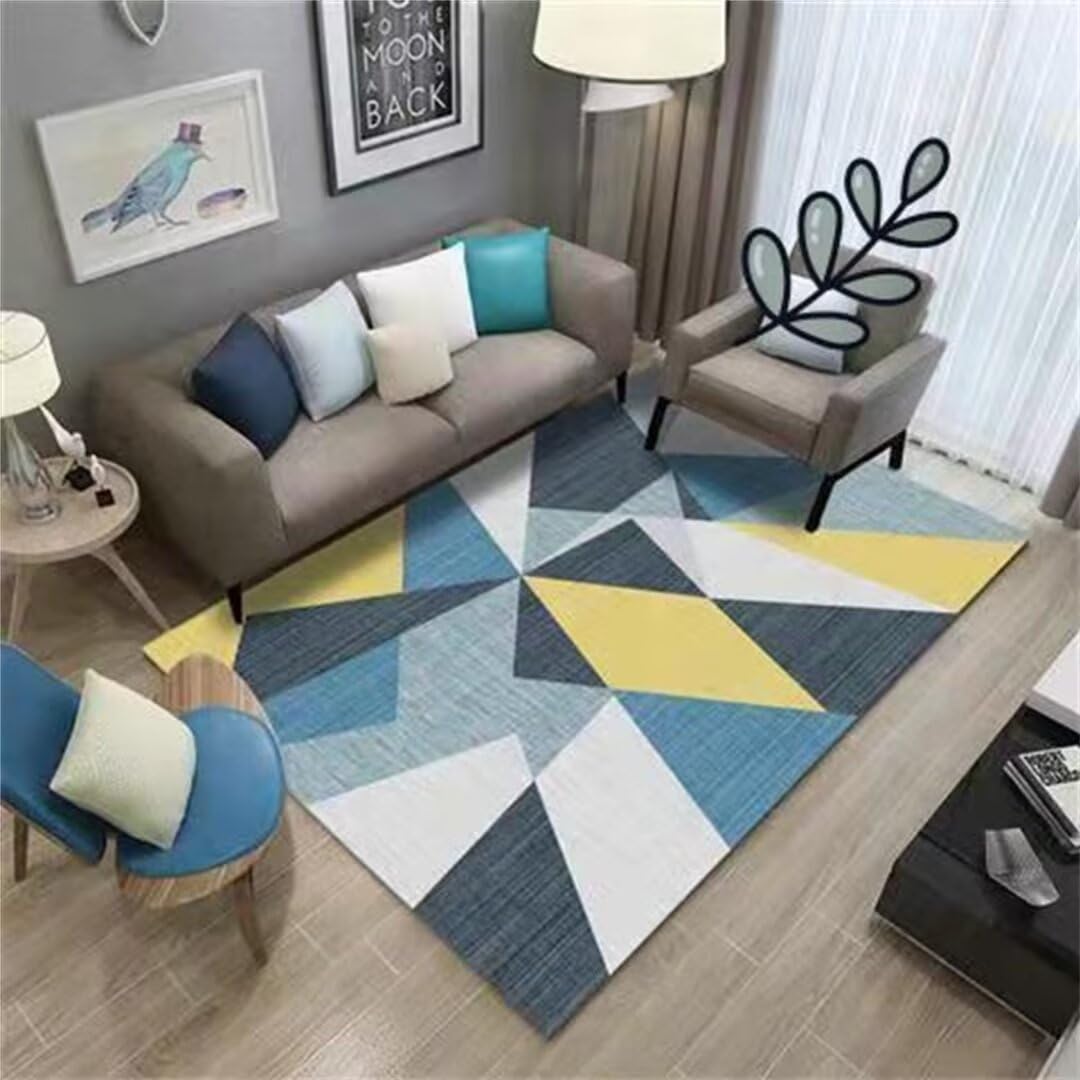 Tapis géométrique triangulaire bleu 80x120cm pour décoration intérieure