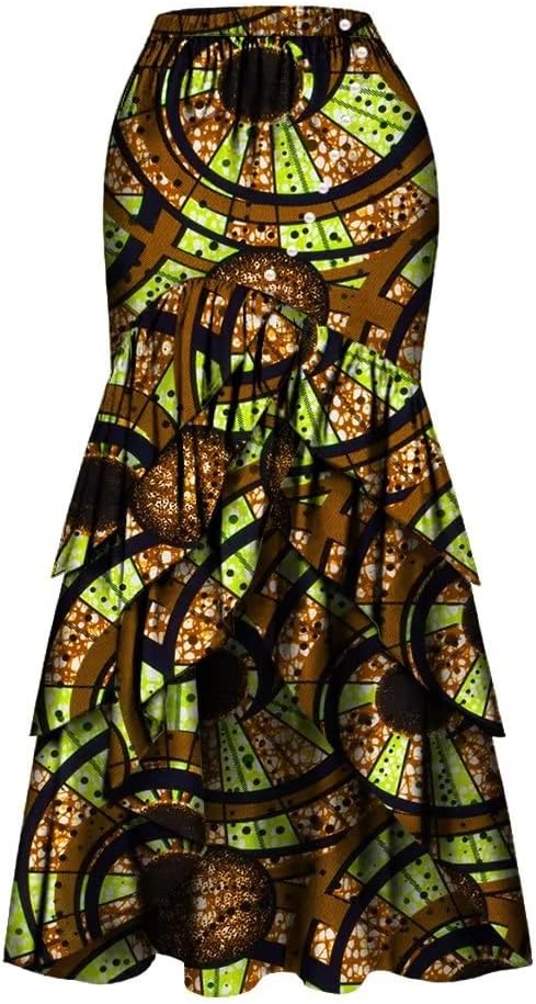 iooiooiAfrican Print Skirts for Women Long Maxi Skirt Fashion High Waist Elegant Fishtail Skirt