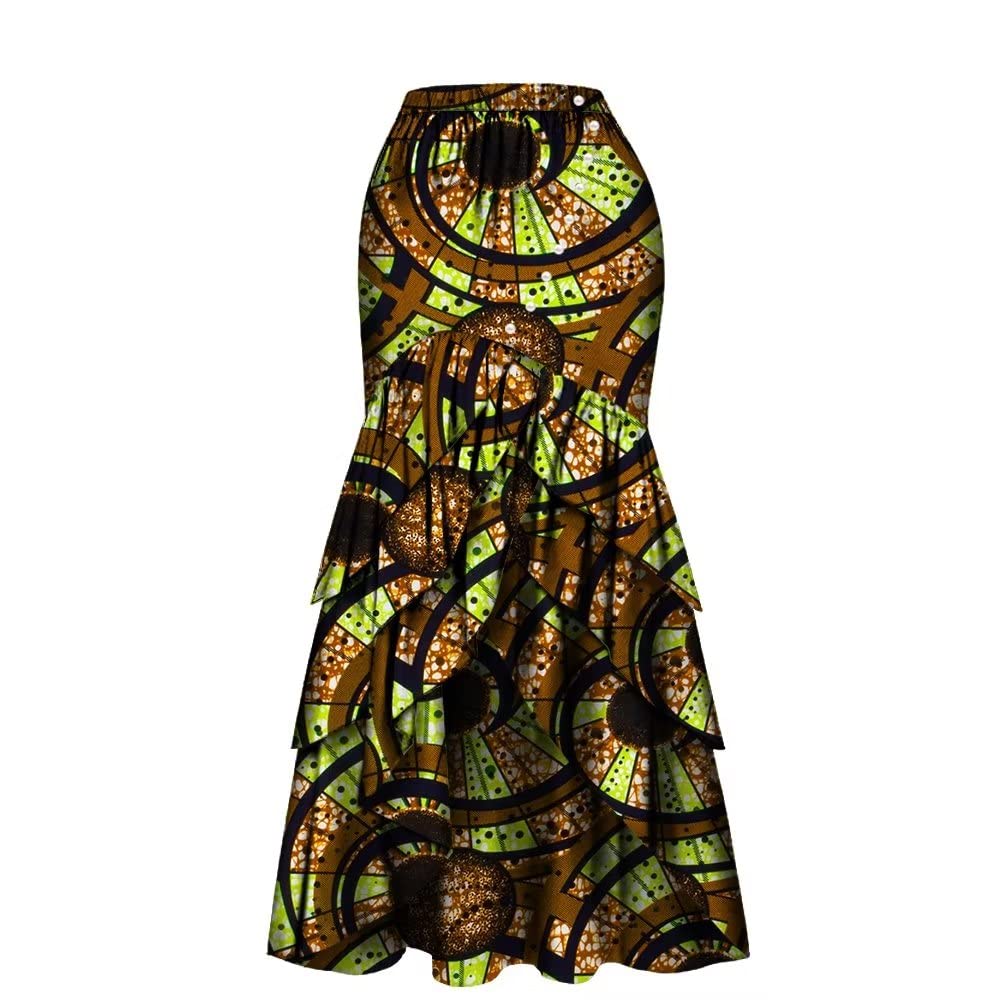 iooiooiAfrican Print Skirts for Women Long Maxi Skirt Fashion High Waist Elegant Fishtail Skirt