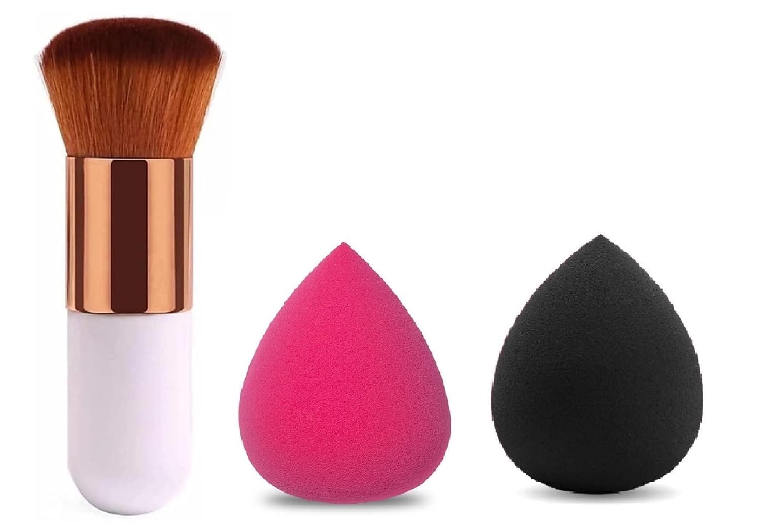 1 Round Foundation Makeup Brush, 2 Pieces Makeup Sponge Blender (Mini Foundation Brush With 2Pcs Blender Puff)-image-17